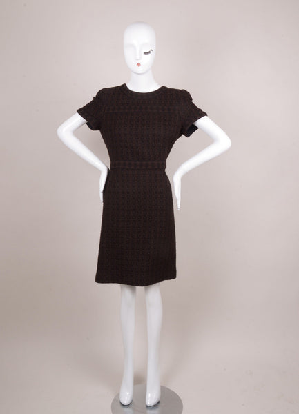 Black and Brown Wool and Alpaca Knit Short Sleeve Dress