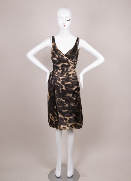 Black and Tan Silk Printed Sleeveless Dress