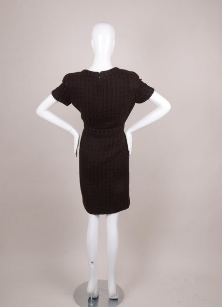 Black and Brown Wool and Alpaca Knit Short Sleeve Dress