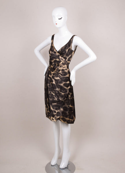 Black and Tan Silk Printed Sleeveless Dress