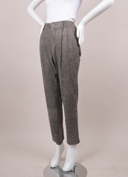 Grey Crackle Leather Tapered Trousers