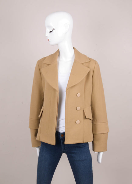 Tan Layered Sleeve Wool Blend Buttoned Jacket