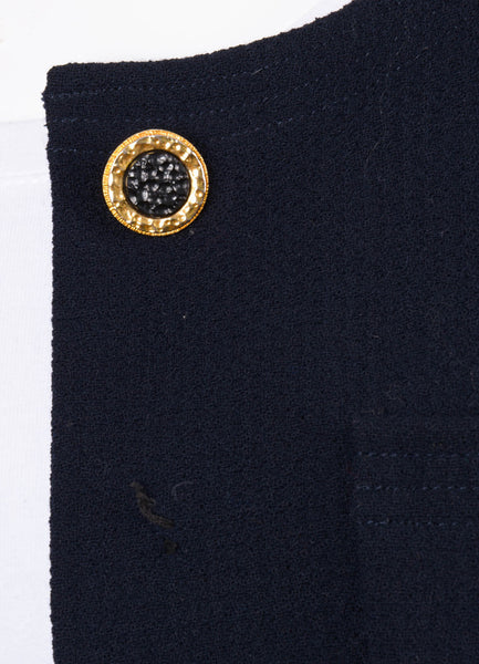 Navy Woven Skirt Suit With Gold Buttons