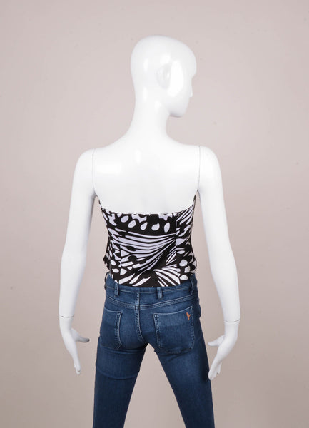 Black and White Patterned Cropped Grosgrain Strapless Bustier Top