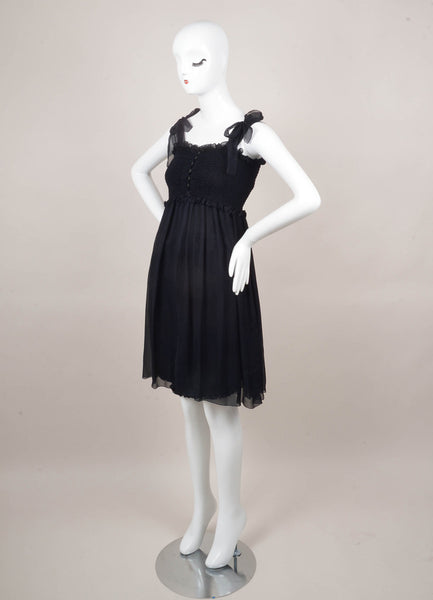 Navy Silk Sleeveless Smocked Ruffle Dress With Cover Up