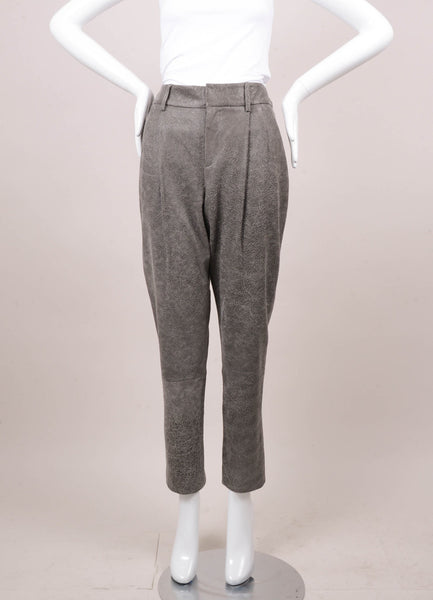 Grey Crackle Leather Tapered Trousers