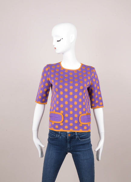 Purple and Orange Polka Dot Short Sleeve Knit Top