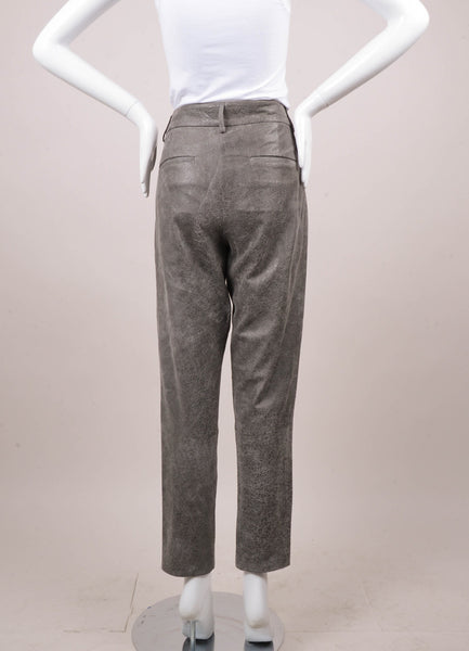 Grey Crackle Leather Tapered Trousers