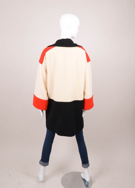 Cream, Black, and Red Wool Coat