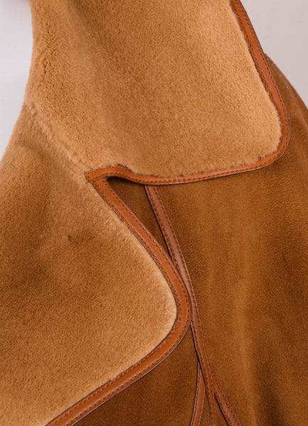 Tan Long Sleeve Leather and Mink Belted Coat