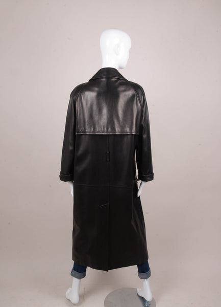 Black Leather Double Breasted Trench Coat