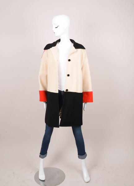 Cream, Black, and Red Wool Coat