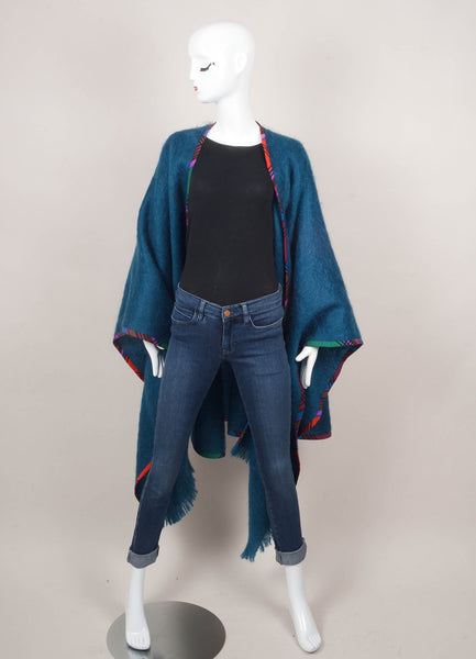 Blue and Multicolor Fuzzy Knit Wrap