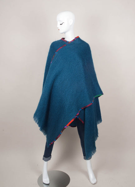 Blue and Multicolor Fuzzy Knit Wrap