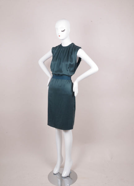 Dark Teal Sleeveless Silk Shift Dress