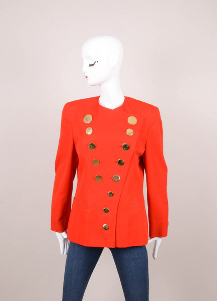 Red Cotton Jacket With Gold Toned Buttons