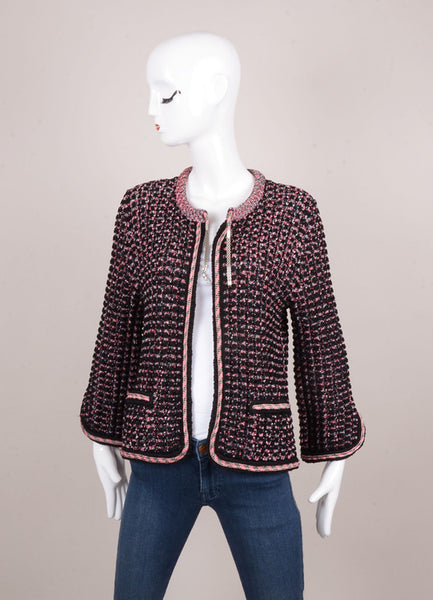 Black, Pink, and Blue Textured Knit Jacket