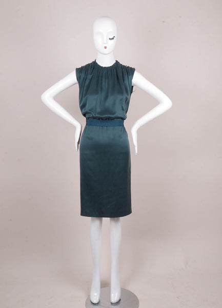 Dark Teal Sleeveless Silk Shift Dress