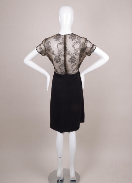 Black and Nude Short Sleeve Floral Lace Drape Dress