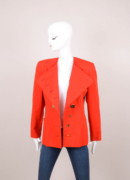 Red Cotton Jacket With Gold Toned Buttons