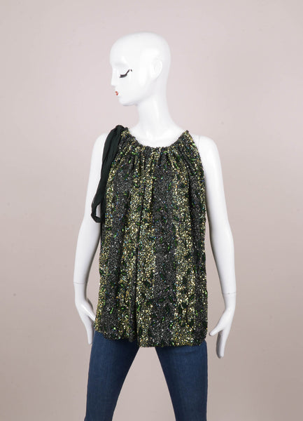 Green and Black Silk Bead Embellished Top