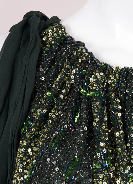 Green and Black Silk Bead Embellished Top