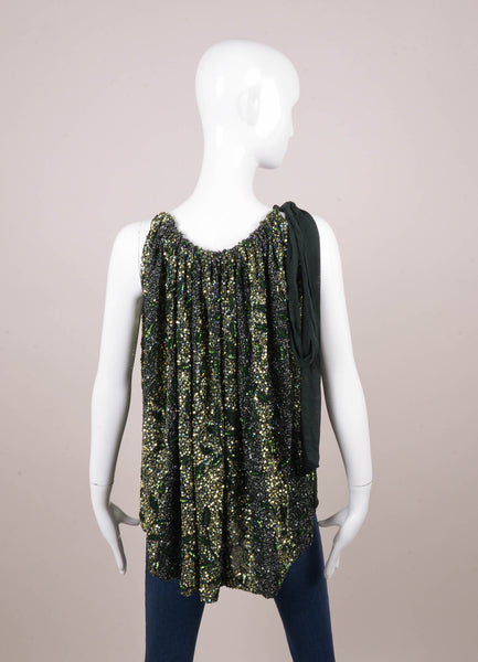 Green and Black Silk Bead Embellished Top