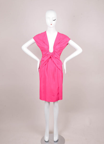 Hot Pink Silk Drape Dress WIth Gold and Black Zip Detail