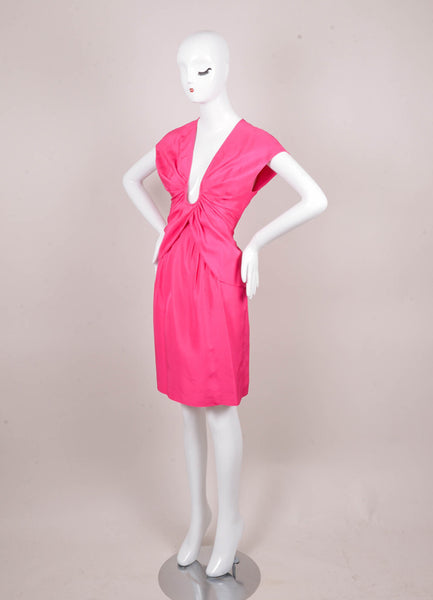 Hot Pink Silk Drape Dress WIth Gold and Black Zip Detail