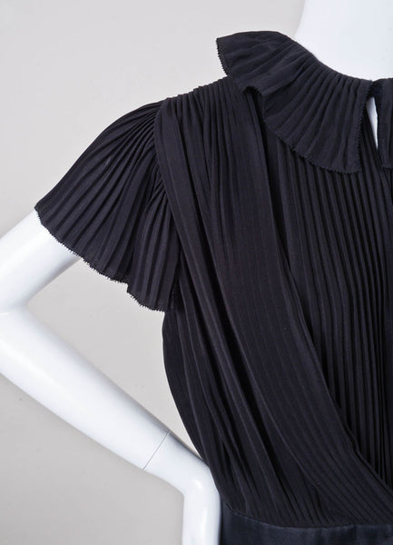 Black and Tan Silk and Wool Pleated Dress