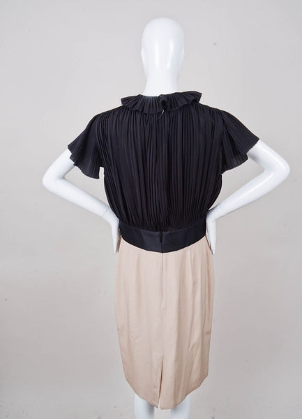 Black and Tan Silk and Wool Pleated Dress