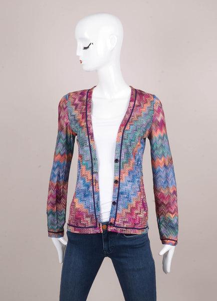 Multicolor Zig Zag Stripe Knit Cardigan