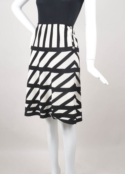 Black and Cream Geometric Print A-Line Skirt