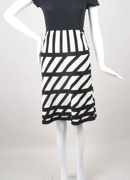 Black and Cream Geometric Print A-Line Skirt