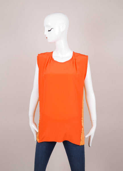 New With Tags Orange and Marigold Sequined Oversized Sleeveless Silk Top