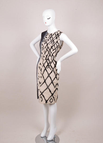 New With Tags Beige and Navy Ombre Printed Silk Sheath Dress