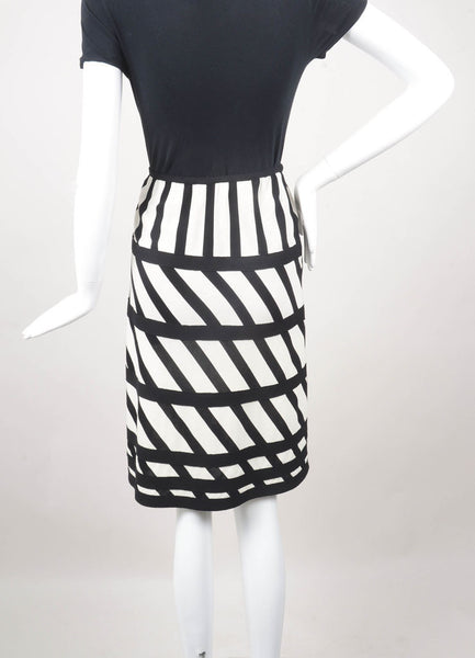 Black and Cream Geometric Print A-Line Skirt