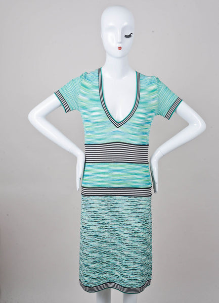 Green, Black, and White Short Sleeve Knit Dress