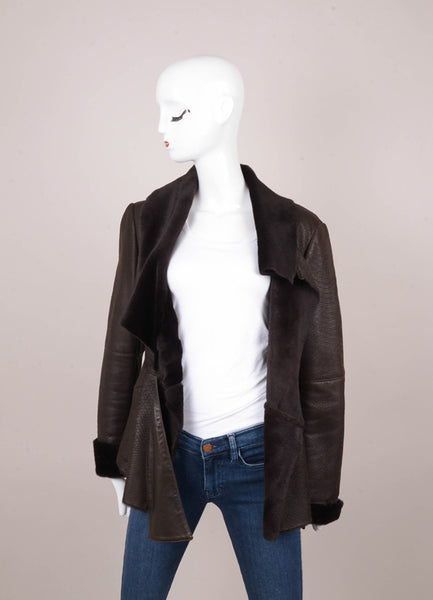 Brown Shearling Leather Reptile Patterned Jacket