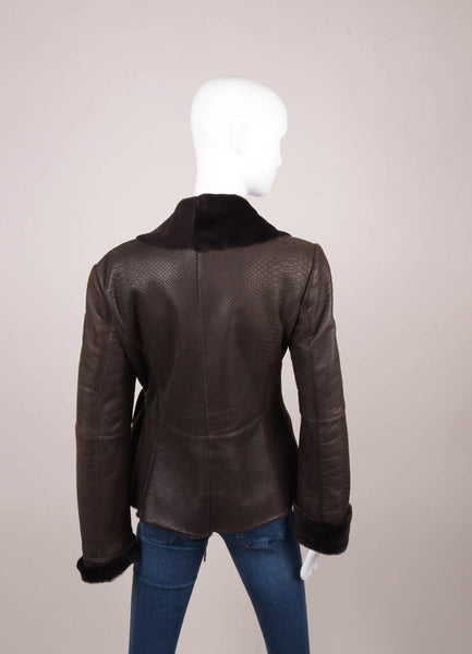 Brown Shearling Leather Reptile Patterned Jacket