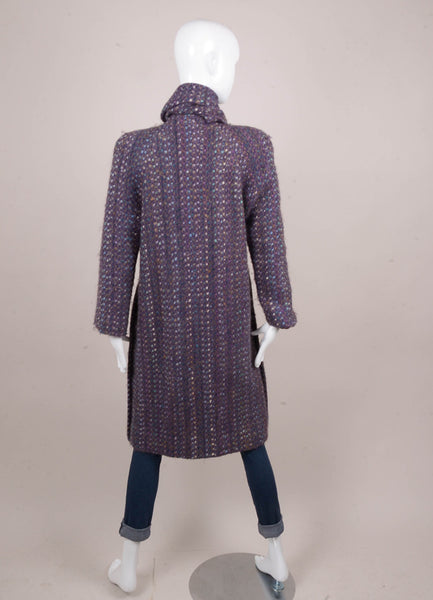 Purple and Multicolor Flecked Tweed Long Buttoned Coat