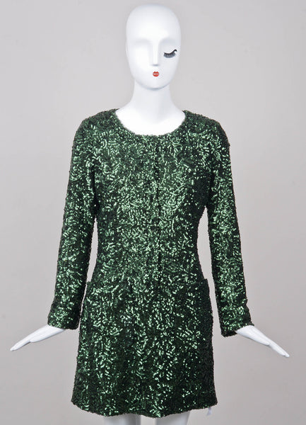 Dark Green Sequin Long Sleeve Dress