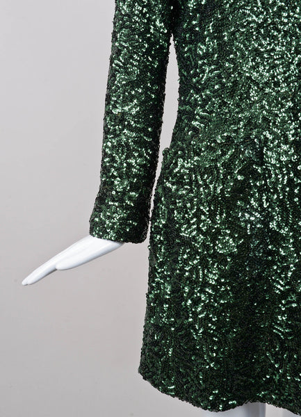 Dark Green Sequin Long Sleeve Dress