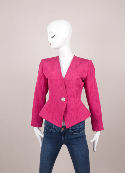 Magenta Pink Rhinestone Buttoned Grosgrain Jacket