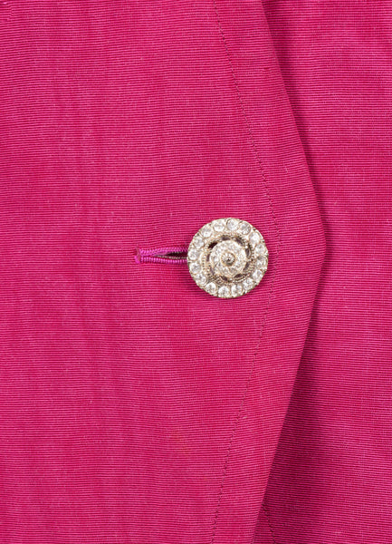 Magenta Pink Rhinestone Buttoned Grosgrain Jacket