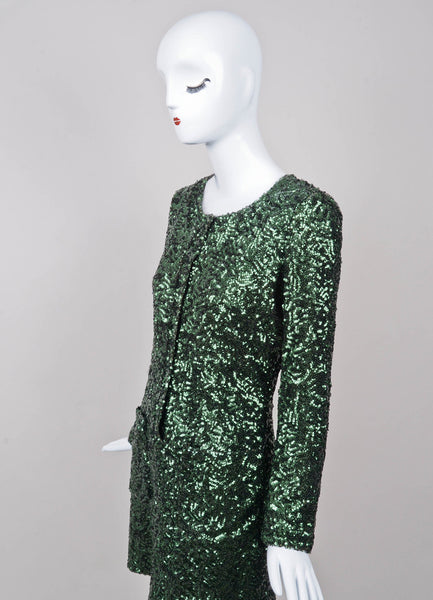 Dark Green Sequin Long Sleeve Dress