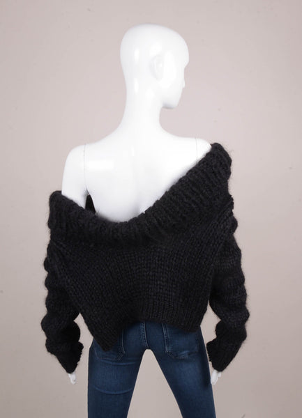 Black Super Chunky Knit Cropped and Belted Sweater