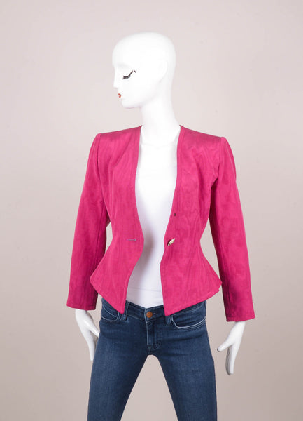 Magenta Pink Rhinestone Buttoned Grosgrain Jacket