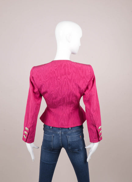 Magenta Pink Rhinestone Buttoned Grosgrain Jacket