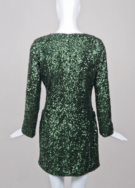 Dark Green Sequin Long Sleeve Dress